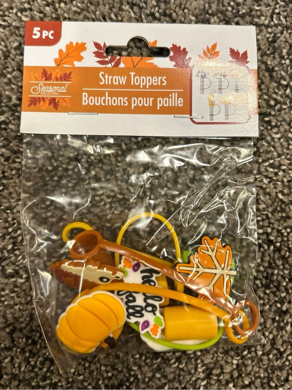 Fall Pumpkin & Leaf Straw Toppers - Orange/Yellow - Unbranded